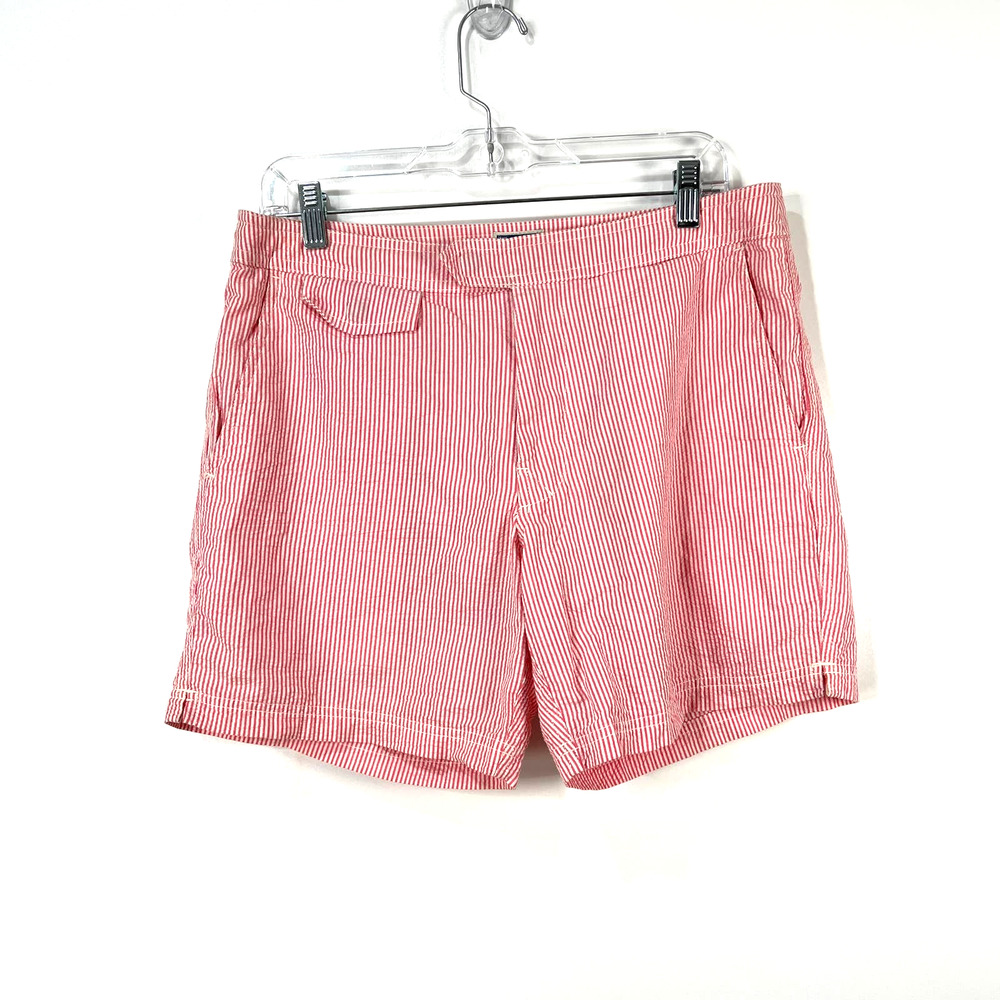 J. Crew Red and White Seersucker Swim Trunks